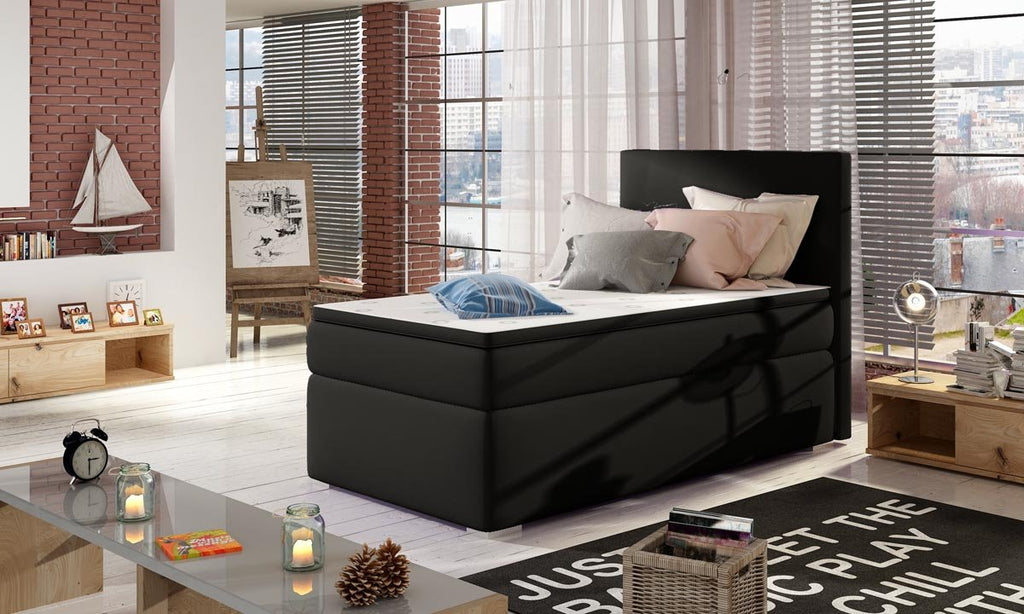 Luxuriöses Boxspringbett Relio mit Stauraum, 90x200 cm, Komfort Matratze, modernes Design