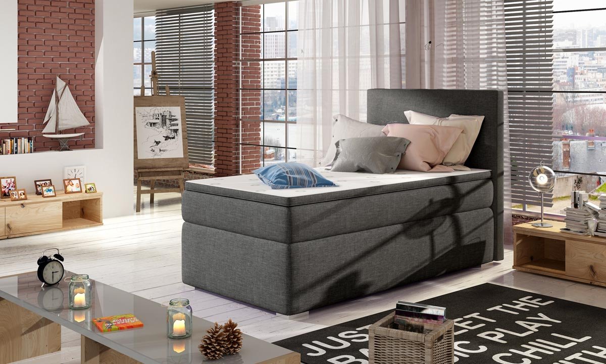 Luxuriöses Boxspringbett Relio mit Stauraum, 90x200 cm, Komfort Matratze, modernes Design