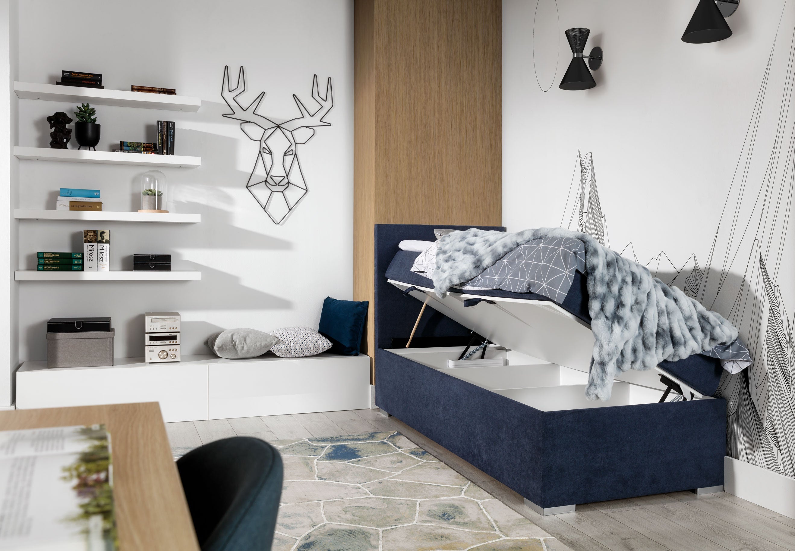 Luxuriöses Boxspringbett Relio mit Stauraum, 90x200 cm, Komfort Matratze, modernes Design