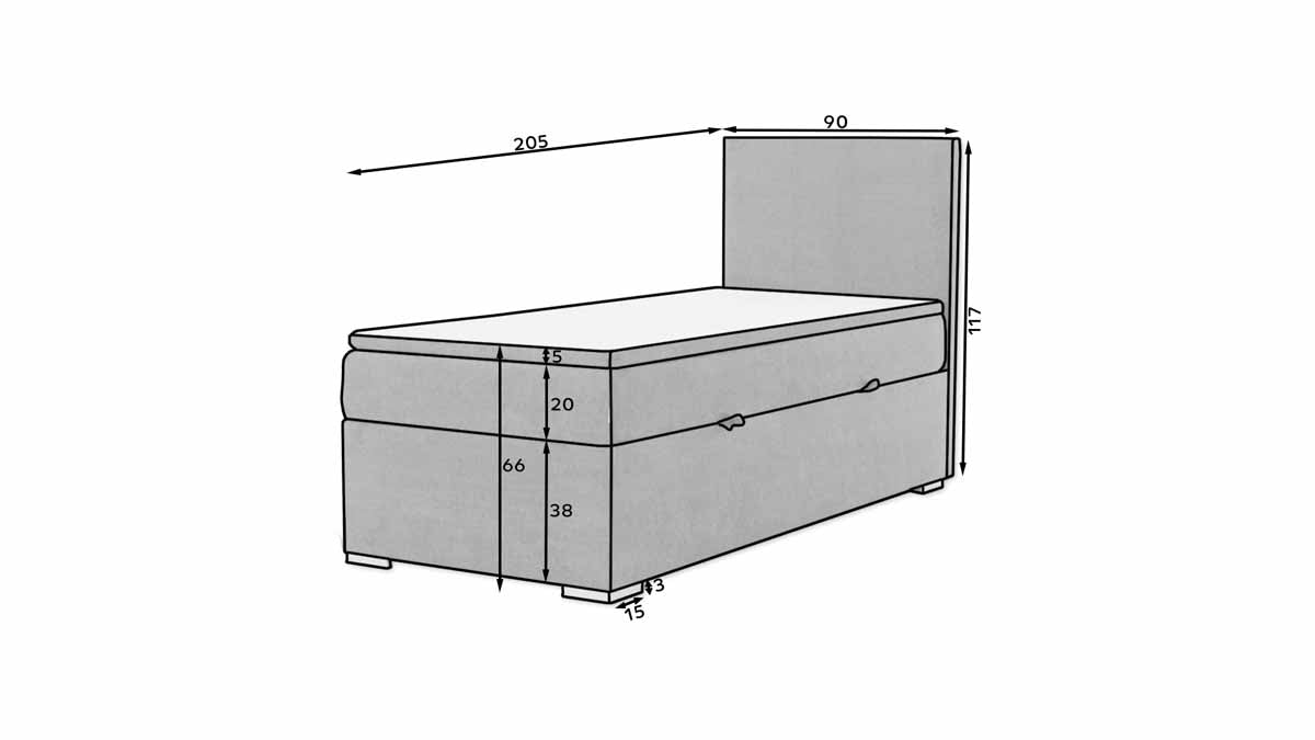 Luxuriöses Boxspringbett Relio mit Stauraum, 90x200 cm, Komfort Matratze, modernes Design