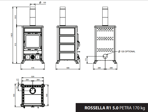 Rossella R1 5.0 Petra Holzofen – kraftvoll, stilvoll, 9 kW