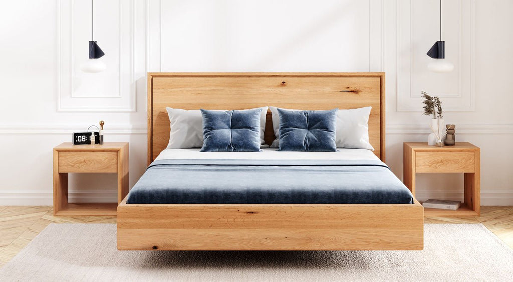 Elegantes Massivholz Eichenbett Celestia – Schwebendes Design für Luxus Schlafzimmer