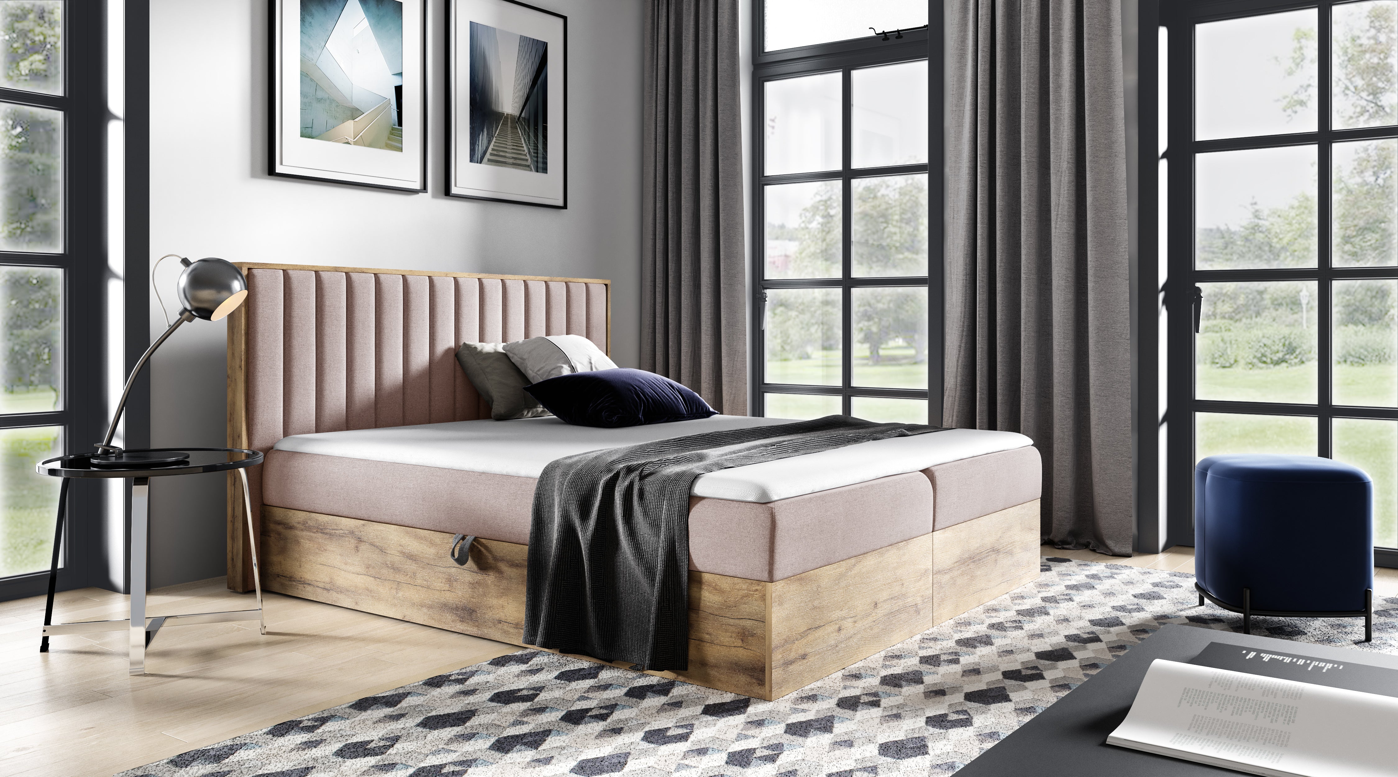 Luxuriöses Designer Holzbett Jonah mit Integriertem Stauraum – Modernes Schlafzimmer-Möbelstück