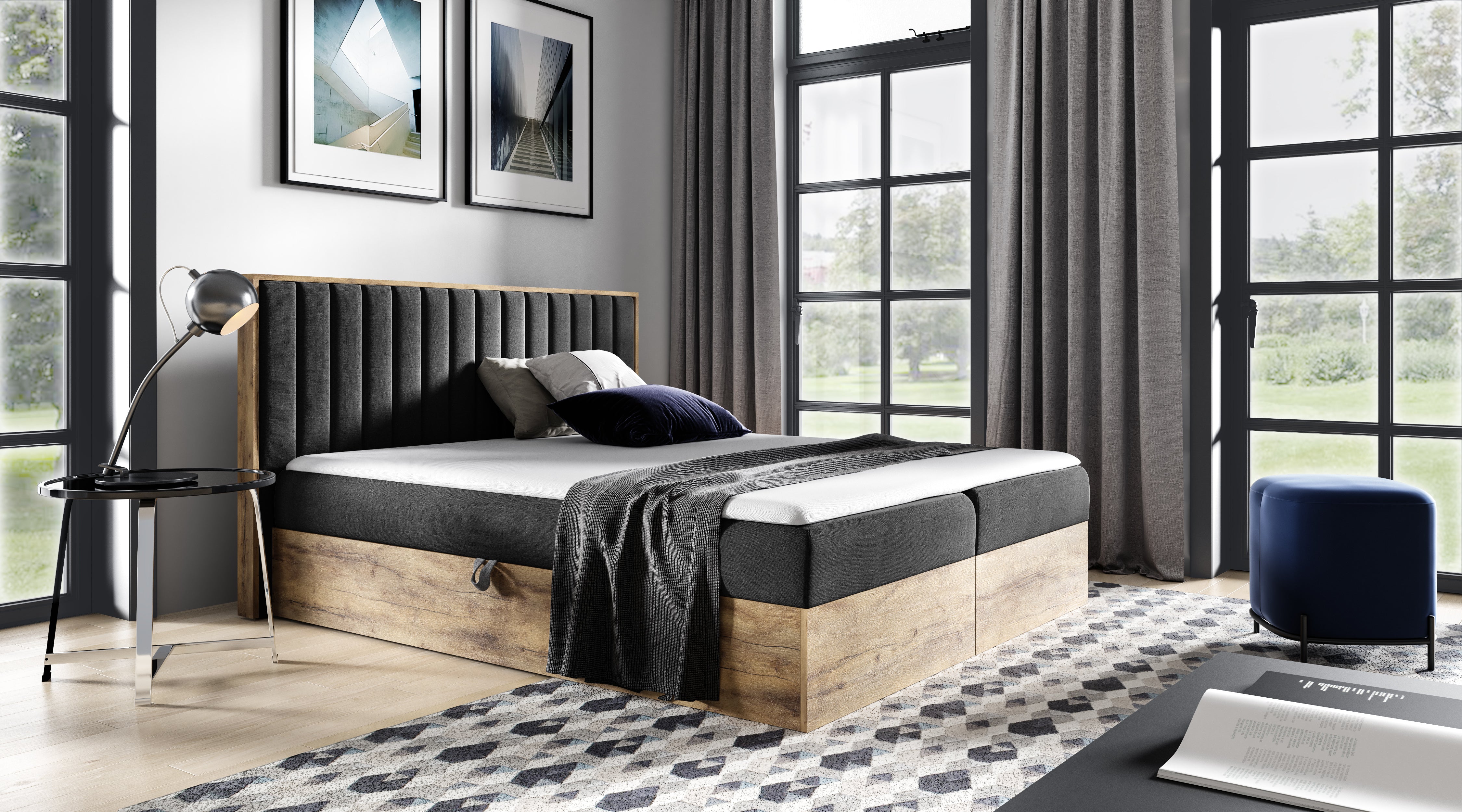 Luxuriöses Designer Holzbett Jonah mit Integriertem Stauraum – Modernes Schlafzimmer-Möbelstück