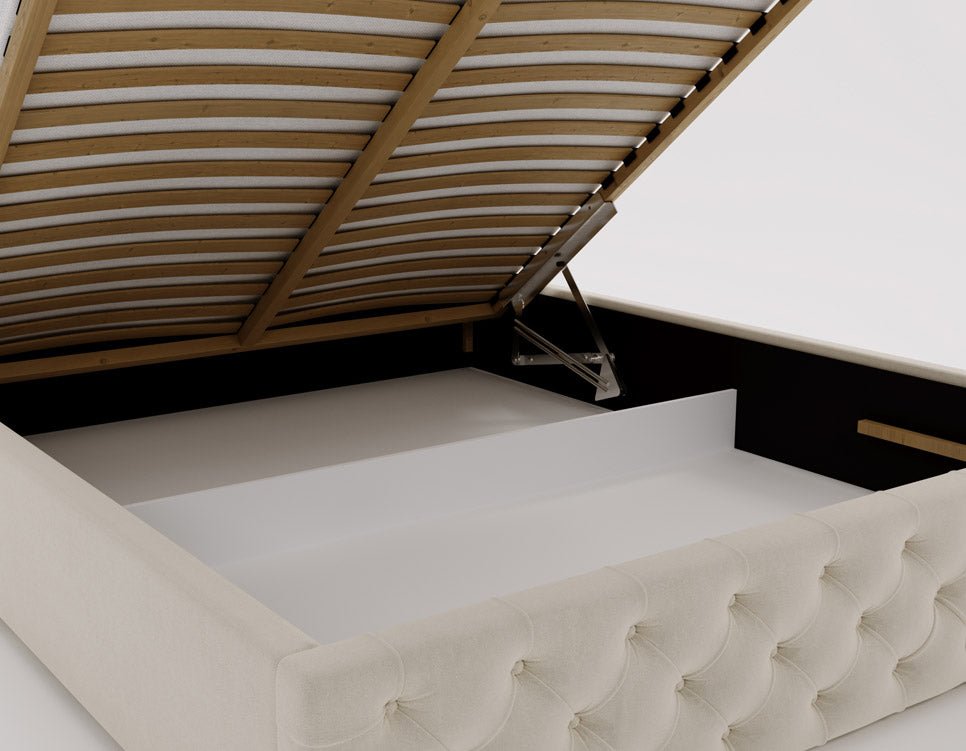 Celestia Designer Samt Polsterbett mit Integriertem Stauraum für Luxuriösen Schlaf
