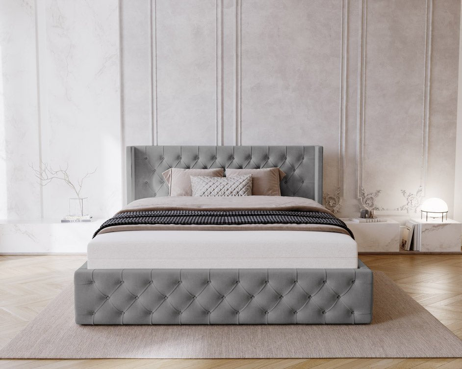 Celestia Designer Samt Polsterbett mit Integriertem Stauraum für Luxuriösen Schlaf