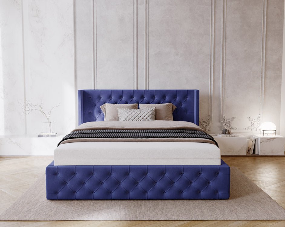 Celestia Designer Samt Polsterbett mit Integriertem Stauraum für Luxuriösen Schlaf