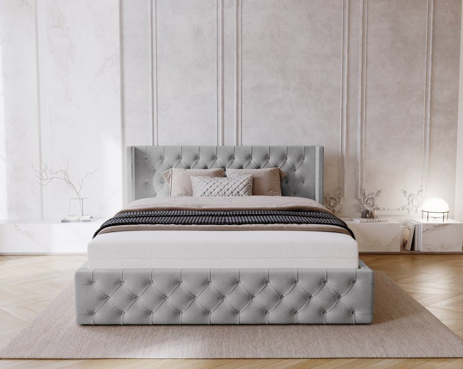 Celestia Designer Samt Polsterbett mit Integriertem Stauraum für Luxuriösen Schlaf