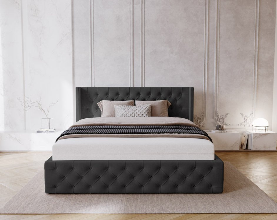 Celestia Designer Samt Polsterbett mit Integriertem Stauraum für Luxuriösen Schlaf