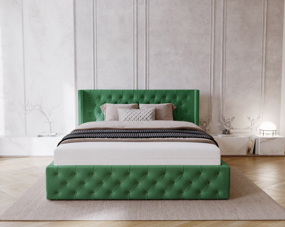 Celestia Designer Samt Polsterbett mit Integriertem Stauraum für Luxuriösen Schlaf