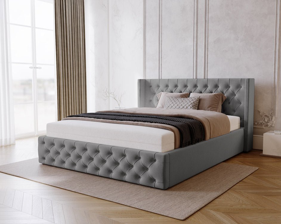 Celestia Designer Samt Polsterbett mit Integriertem Stauraum für Luxuriösen Schlaf
