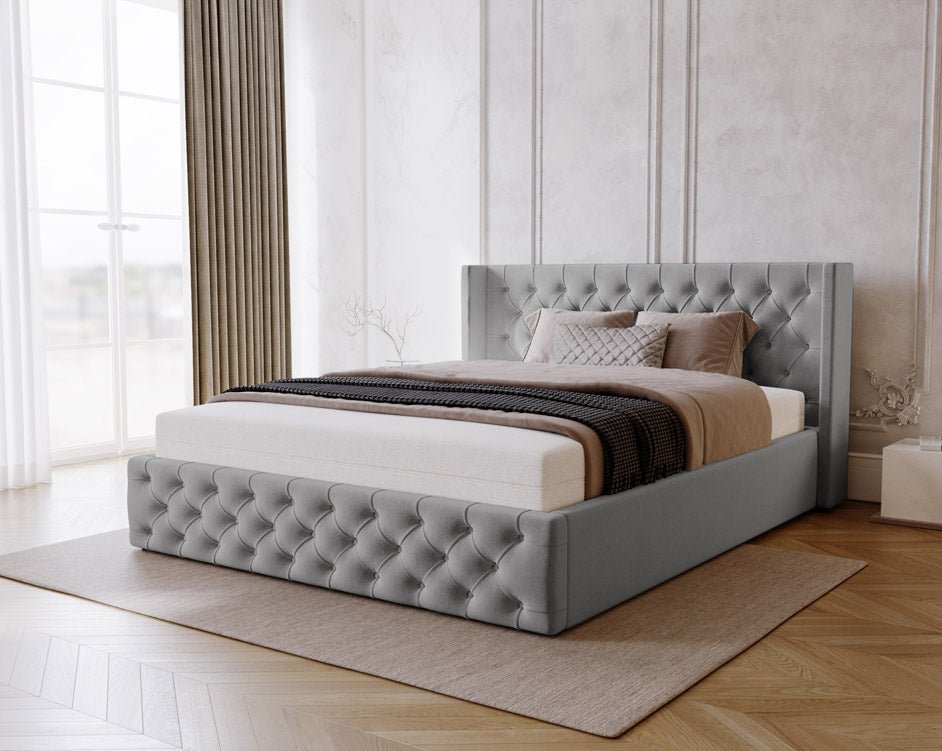 Celestia Designer Samt Polsterbett mit Integriertem Stauraum für Luxuriösen Schlaf