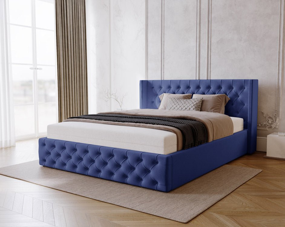 Celestia Designer Samt Polsterbett mit Integriertem Stauraum für Luxuriösen Schlaf