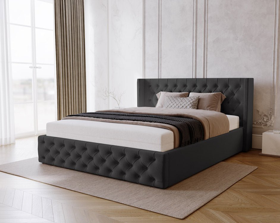 Celestia Designer Samt Polsterbett mit Integriertem Stauraum für Luxuriösen Schlaf