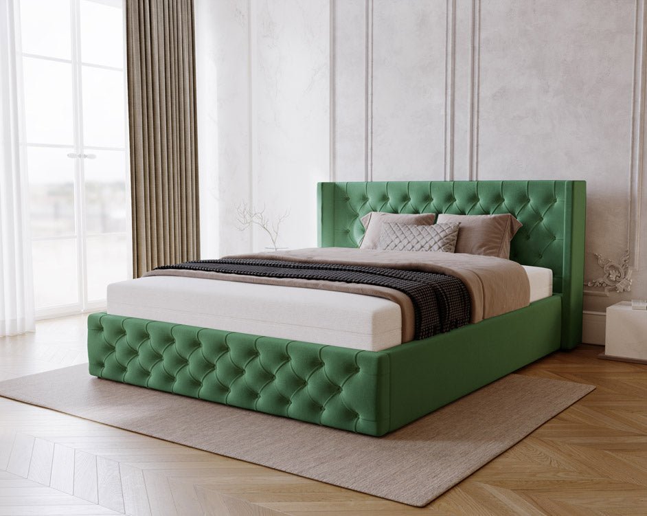 Celestia Designer Samt Polsterbett mit Integriertem Stauraum für Luxuriösen Schlaf