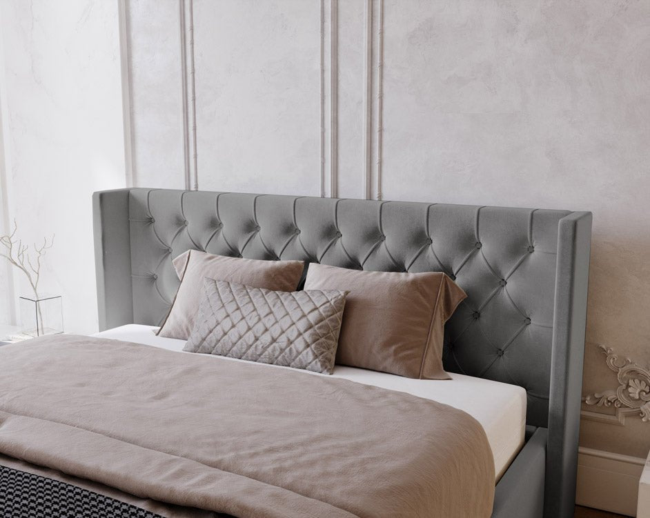 Celestia Designer Samt Polsterbett mit Integriertem Stauraum für Luxuriösen Schlaf