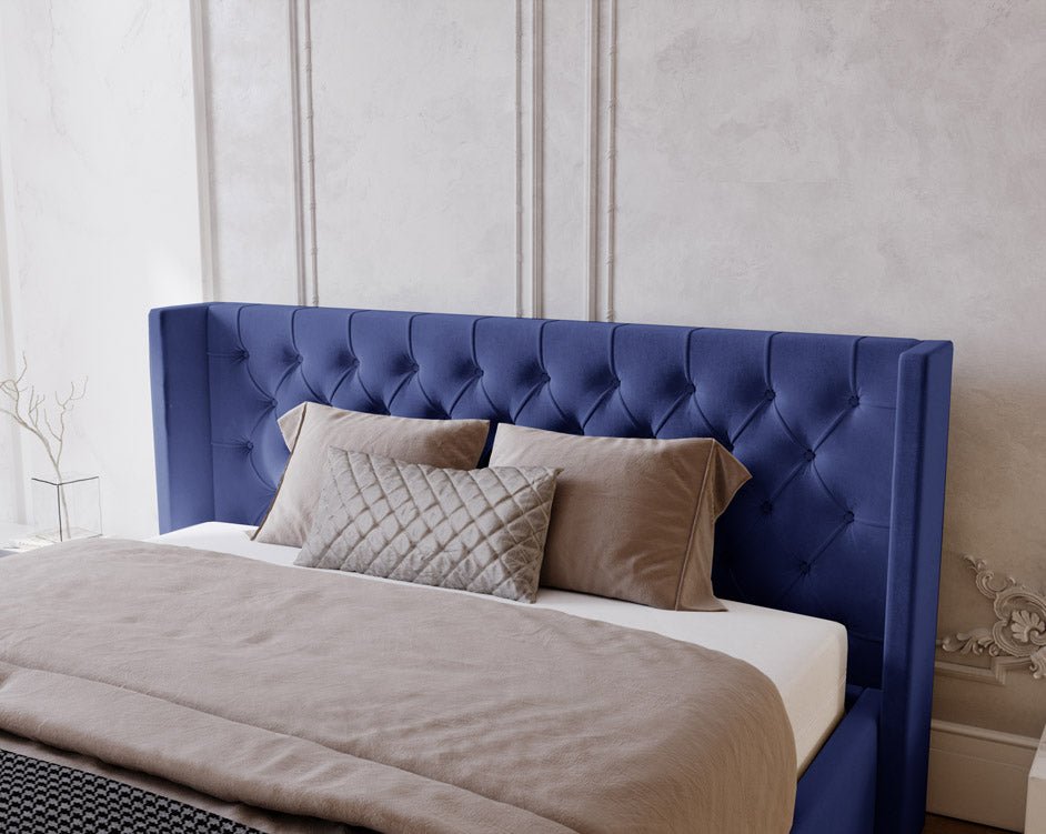 Celestia Designer Samt Polsterbett mit Integriertem Stauraum für Luxuriösen Schlaf