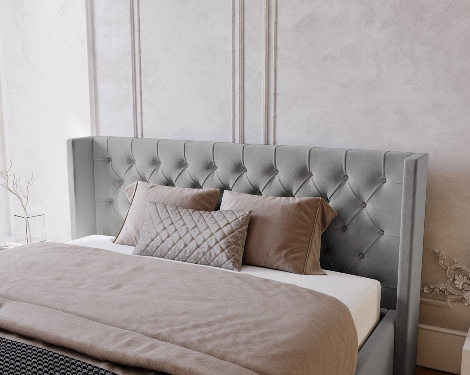 Celestia Designer Samt Polsterbett mit Integriertem Stauraum für Luxuriösen Schlaf