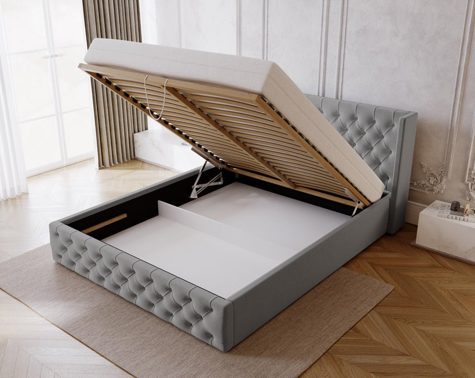Celestia Designer Samt Polsterbett mit Integriertem Stauraum für Luxuriösen Schlaf