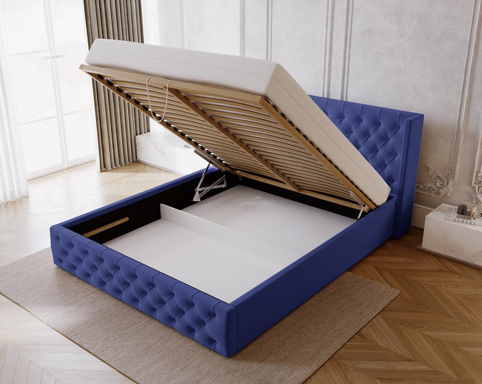Celestia Designer Samt Polsterbett mit Integriertem Stauraum für Luxuriösen Schlaf