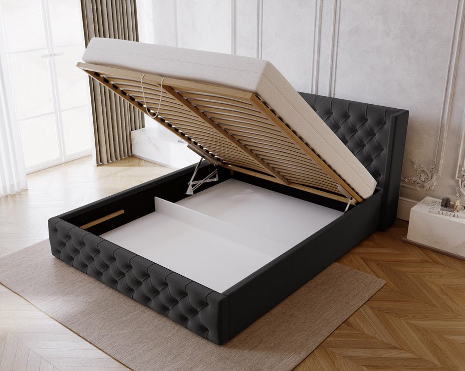 Celestia Designer Samt Polsterbett mit Integriertem Stauraum für Luxuriösen Schlaf