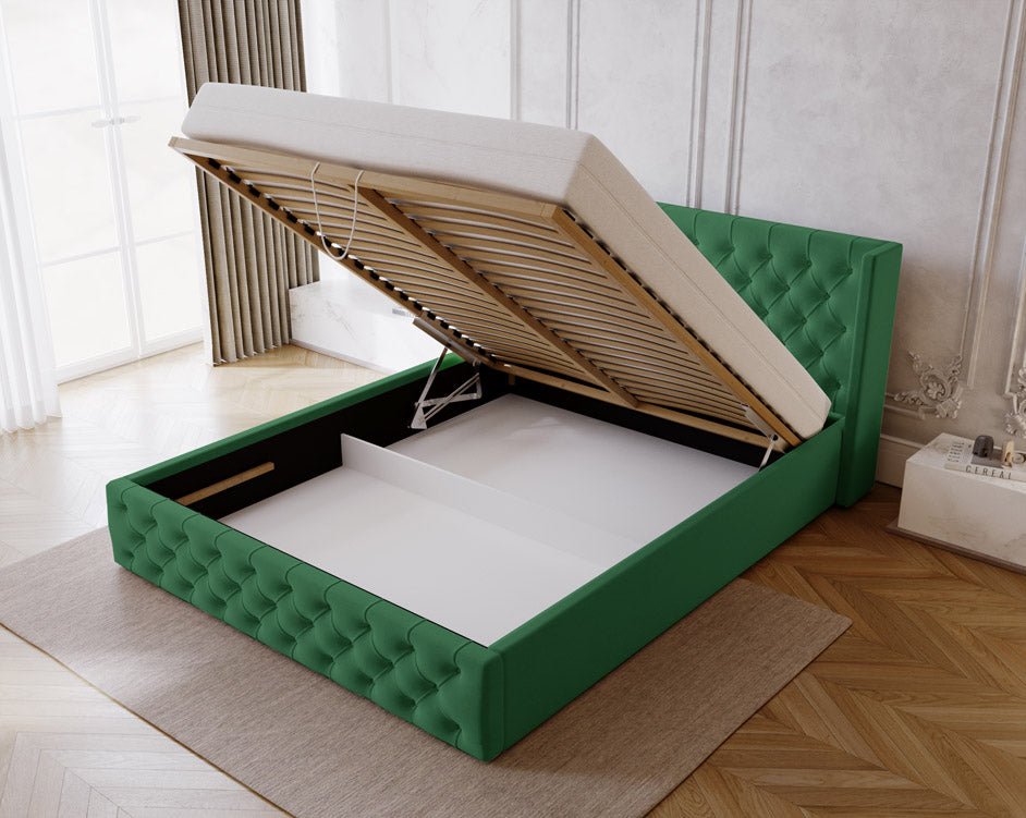Celestia Designer Samt Polsterbett mit Integriertem Stauraum für Luxuriösen Schlaf