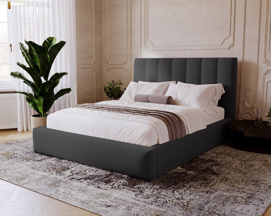 Luxuriöses Samt Polsterbett Lunera mit Stauraum: Modern, Elegant, Komfortabel