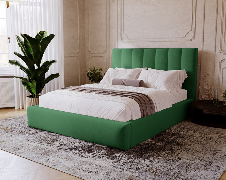 Luxuriöses Samt Polsterbett Lunera mit Stauraum: Modern, Elegant, Komfortabel