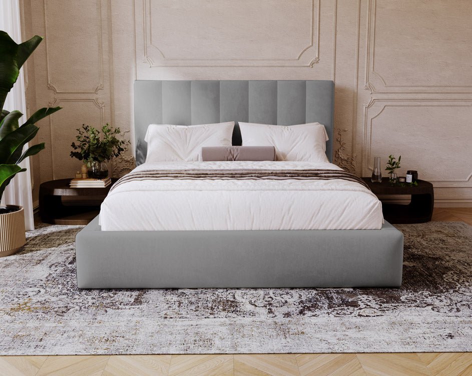 Luxuriöses Samt Polsterbett Lunera mit Stauraum: Modern, Elegant, Komfortabel