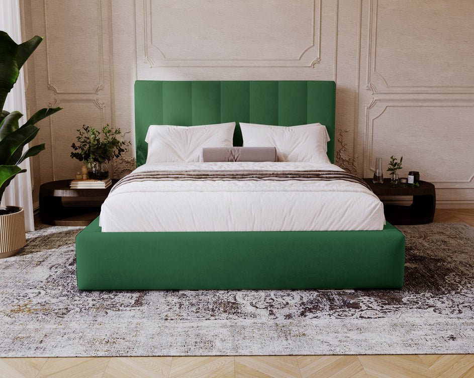Luxuriöses Samt Polsterbett Lunera mit Stauraum: Modern, Elegant, Komfortabel
