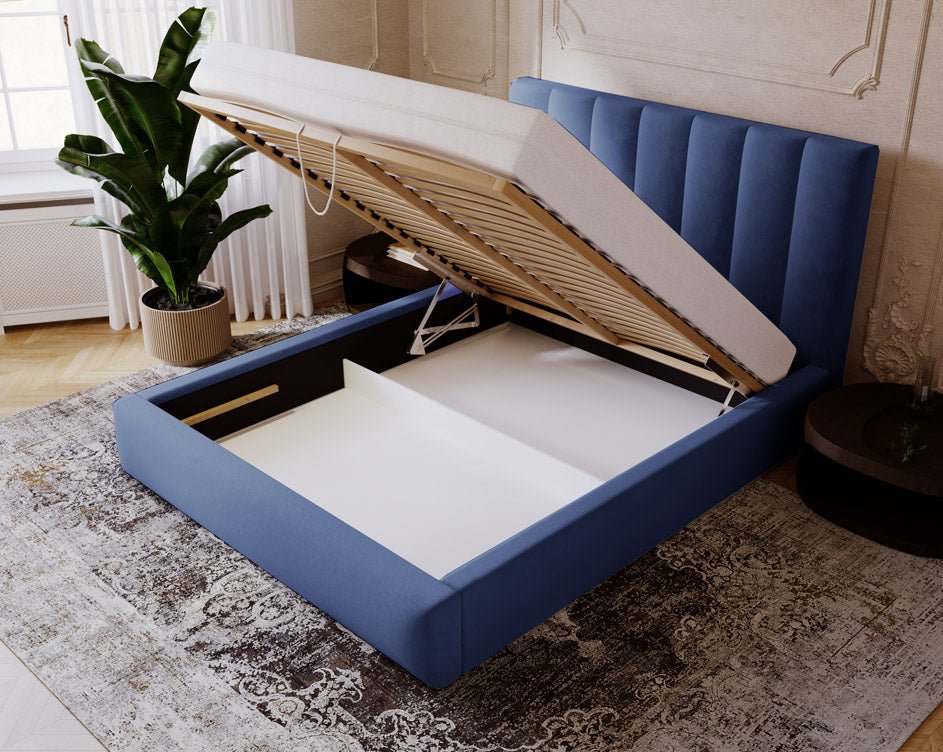 Luxuriöses Samt Polsterbett Lunera mit Stauraum: Modern, Elegant, Komfortabel