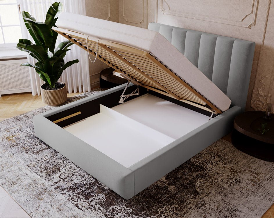 Luxuriöses Samt Polsterbett Lunera mit Stauraum: Modern, Elegant, Komfortabel