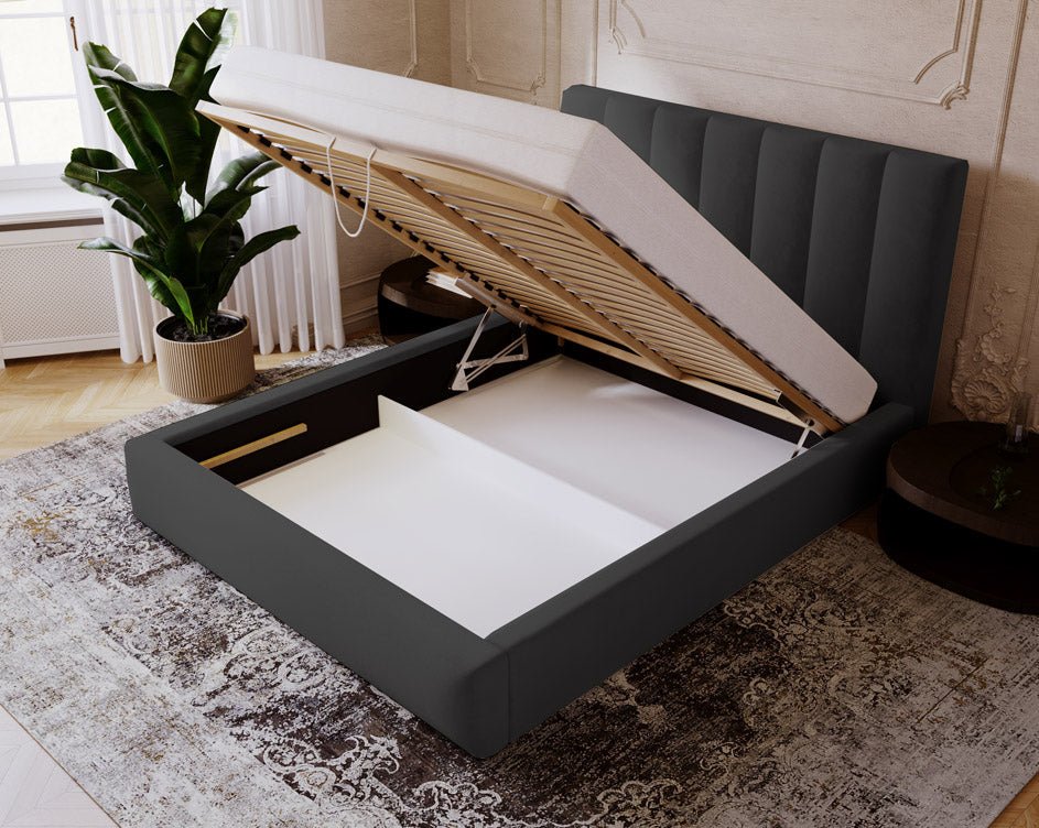 Luxuriöses Samt Polsterbett Lunera mit Stauraum: Modern, Elegant, Komfortabel