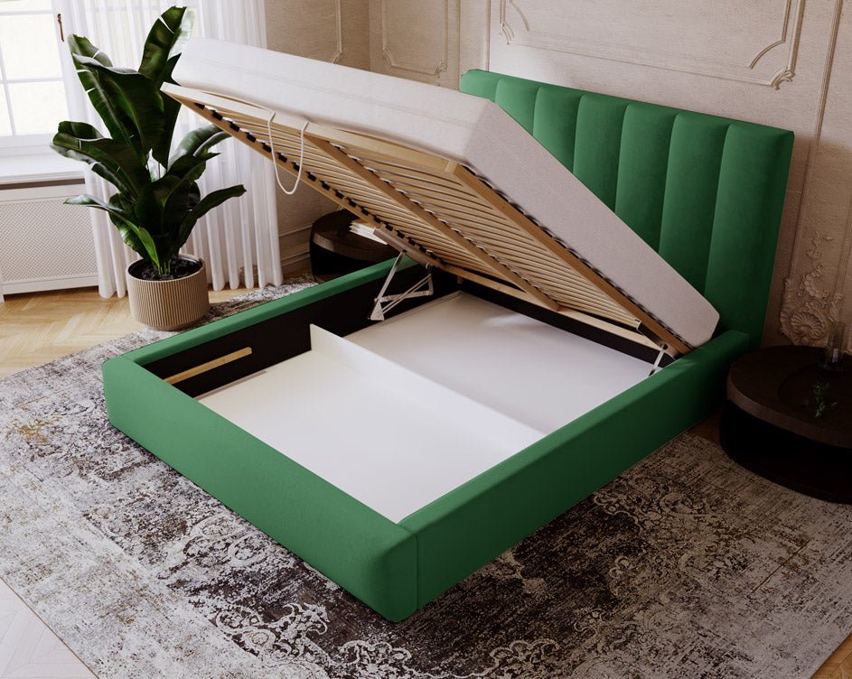 Luxuriöses Samt Polsterbett Lunera mit Stauraum: Modern, Elegant, Komfortabel