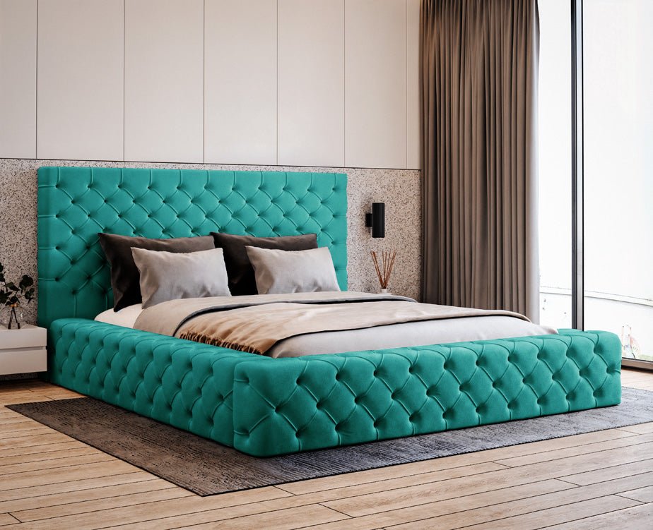 Luxuriöses Designer Samt Polsterbett Lana mit großem Stauraum – Modern & Bequem