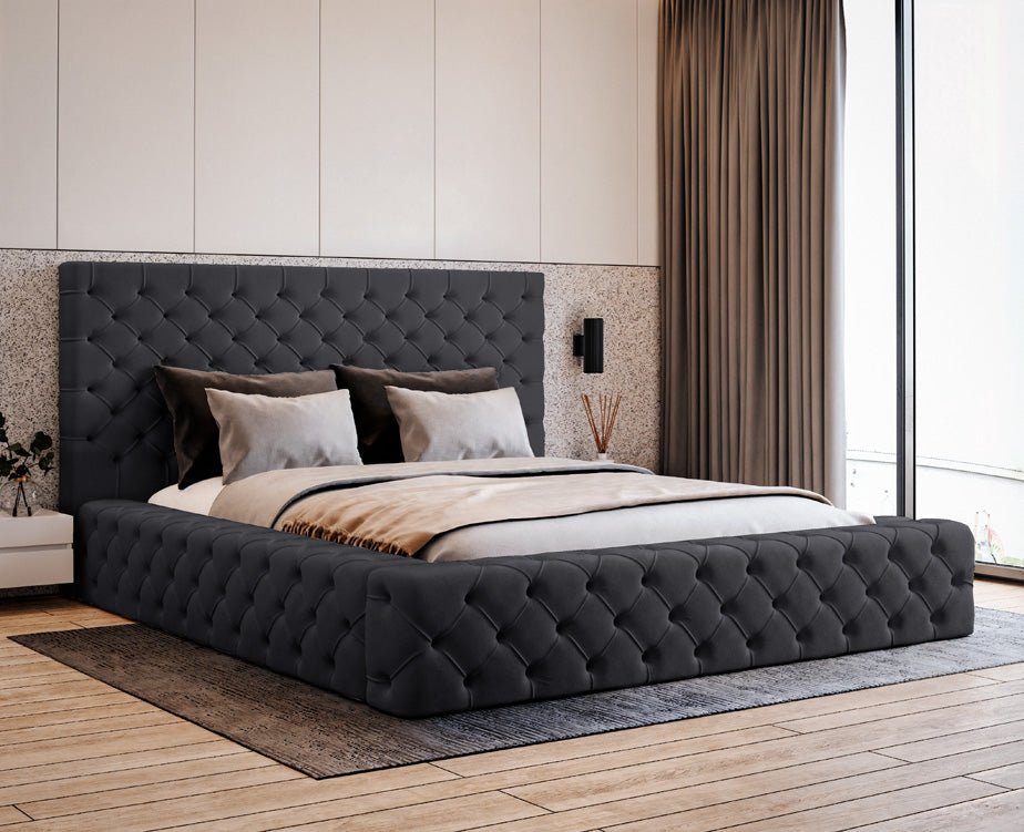 Luxuriöses Designer Samt Polsterbett Lana mit großem Stauraum – Modern & Bequem