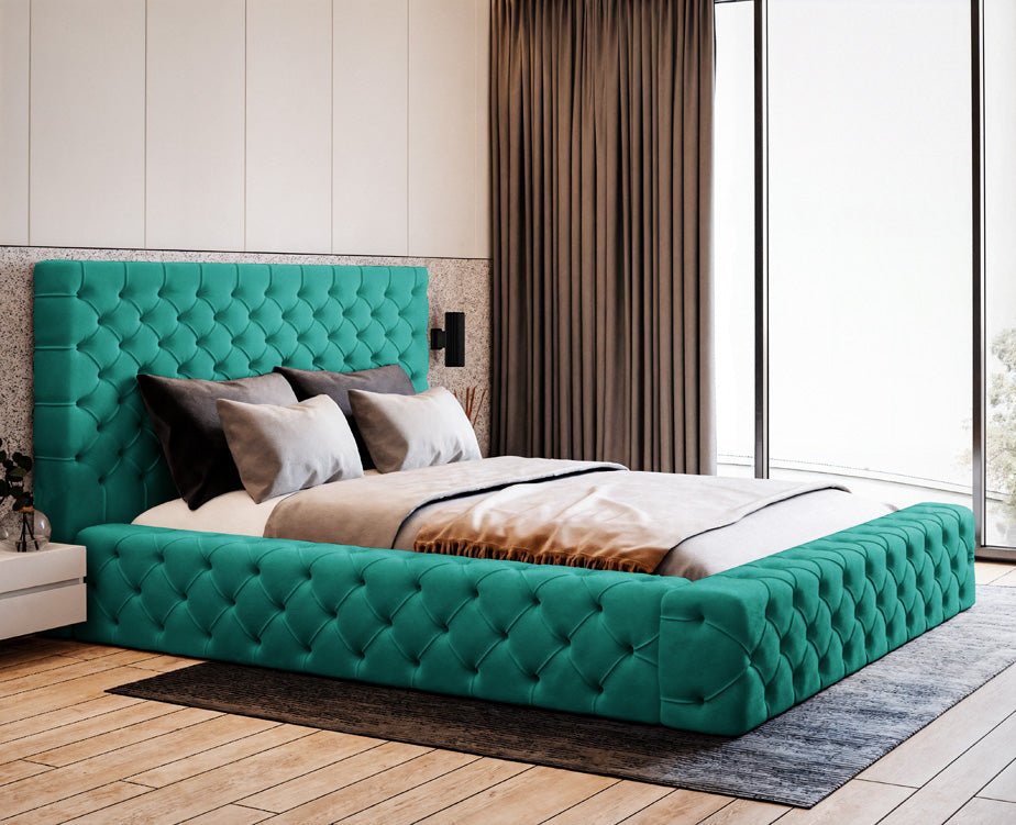 Luxuriöses Designer Samt Polsterbett Lana mit großem Stauraum – Modern & Bequem
