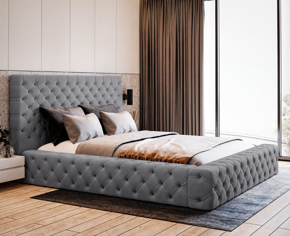 Luxuriöses Designer Samt Polsterbett Lana mit großem Stauraum – Modern & Bequem