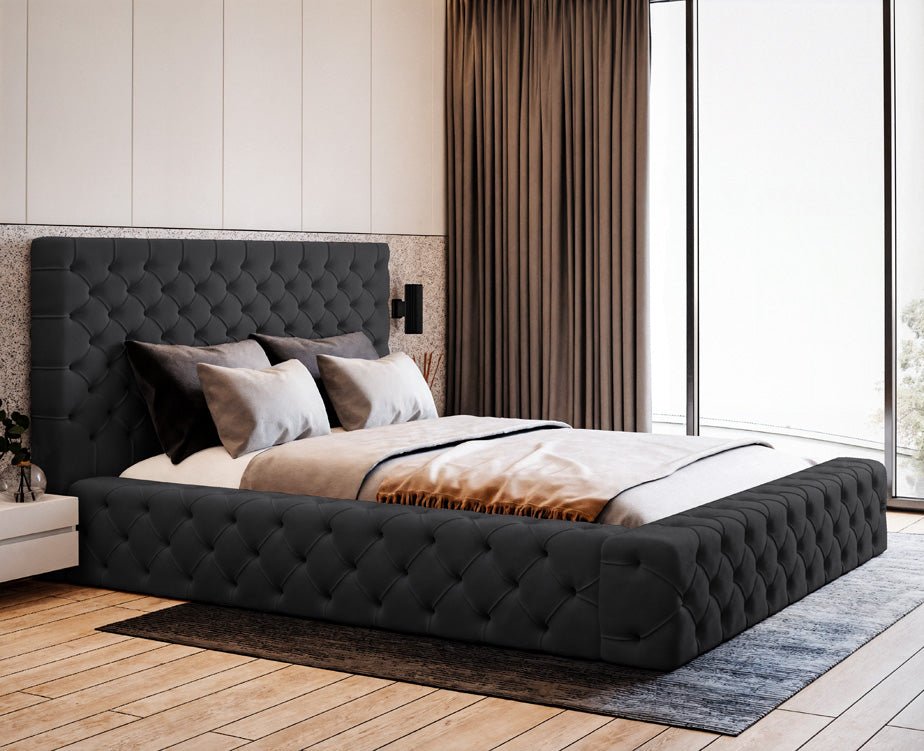 Luxuriöses Designer Samt Polsterbett Lana mit großem Stauraum – Modern & Bequem