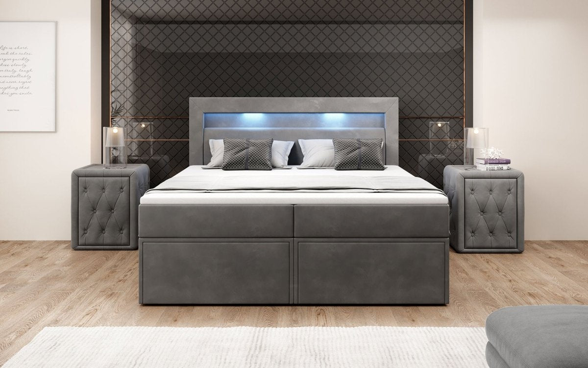 Amelie Boxspringbett mit LED-Beleuchtung und Stauraum – Luxuriöser Schlafkomfort