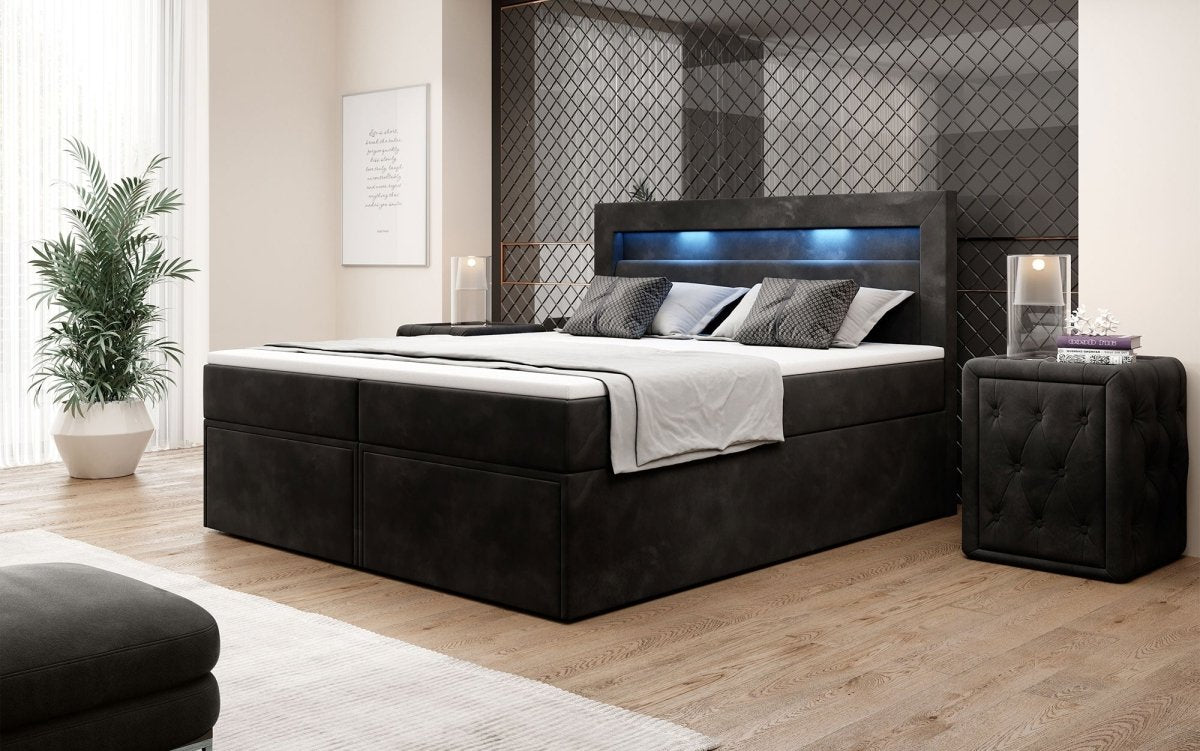Amelie Boxspringbett mit LED-Beleuchtung und Stauraum – Luxuriöser Schlafkomfort