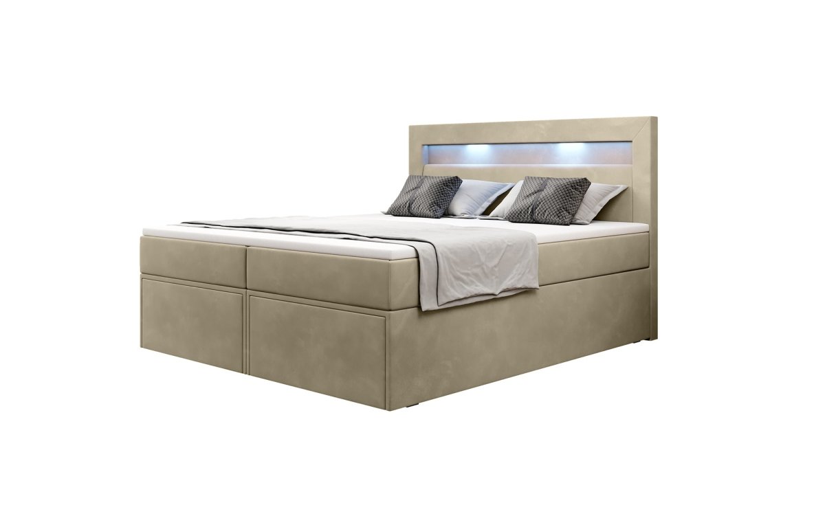 Amelie Boxspringbett mit LED-Beleuchtung und Stauraum – Luxuriöser Schlafkomfort