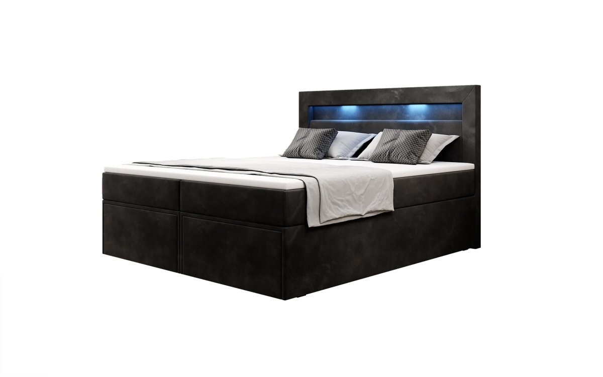 Amelie Boxspringbett mit LED-Beleuchtung und Stauraum – Luxuriöser Schlafkomfort