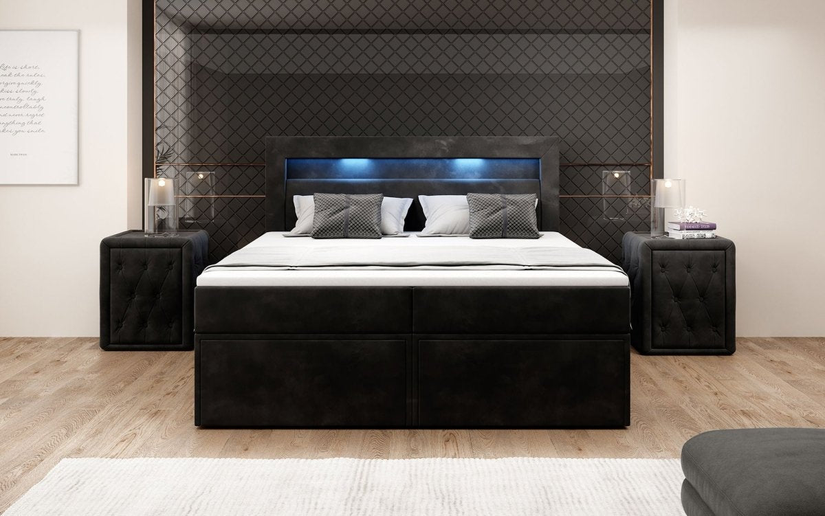 Amelie Boxspringbett mit LED-Beleuchtung und Stauraum – Luxuriöser Schlafkomfort