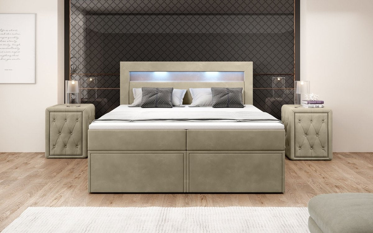 Amelie Boxspringbett mit LED-Beleuchtung und Stauraum – Luxuriöser Schlafkomfort