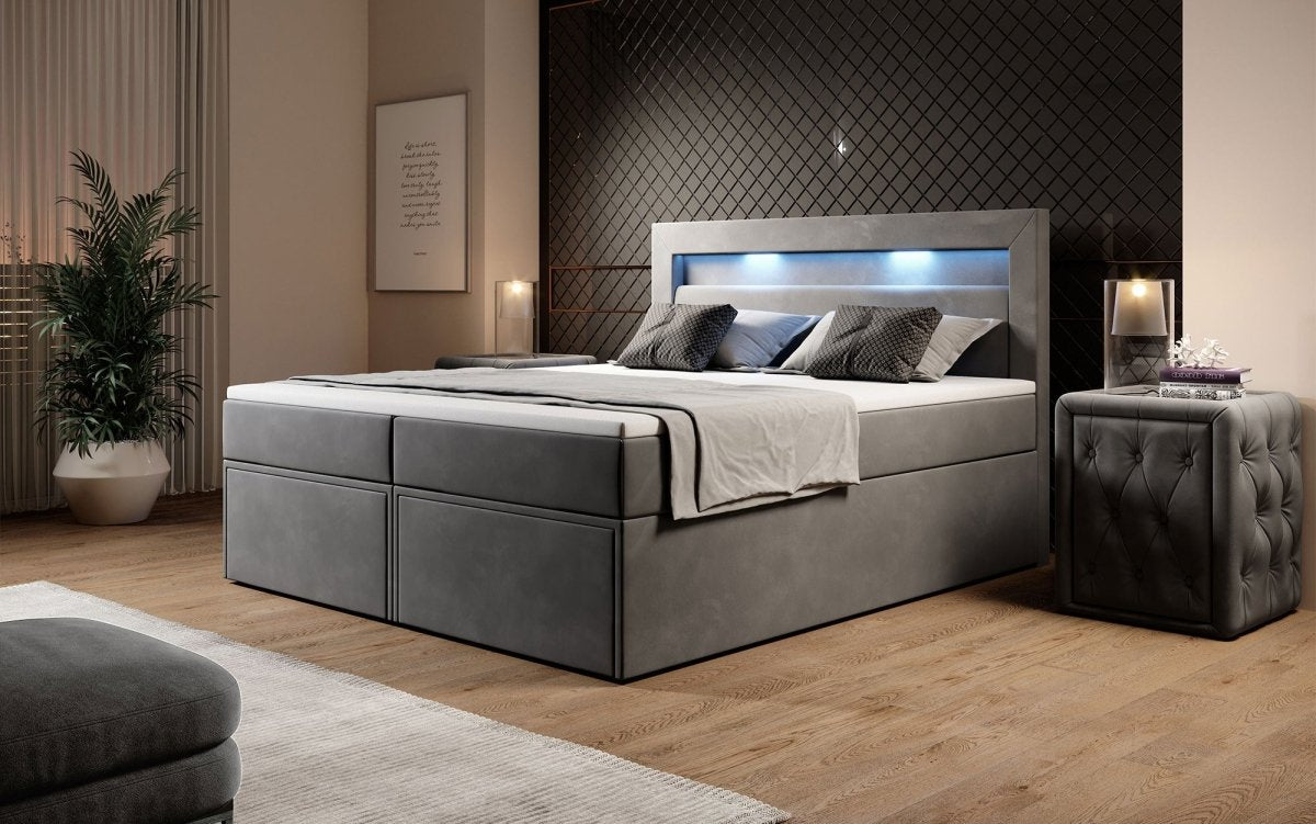 Amelie Boxspringbett mit LED-Beleuchtung und Stauraum – Luxuriöser Schlafkomfort