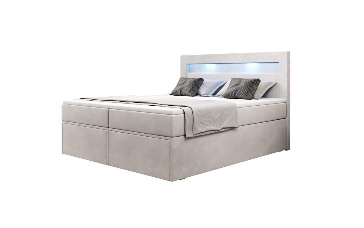 Amelie Boxspringbett mit LED-Beleuchtung und Stauraum – Luxuriöser Schlafkomfort