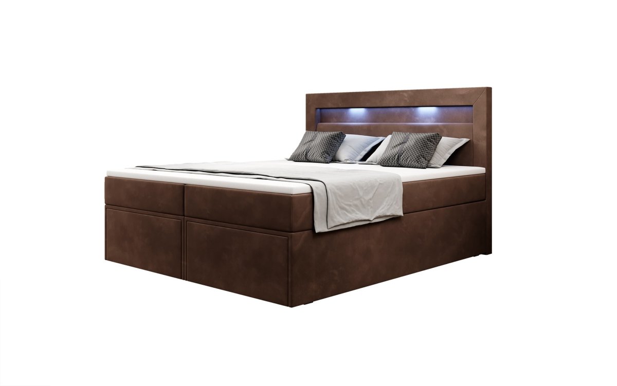 Amelie Boxspringbett mit LED-Beleuchtung und Stauraum – Luxuriöser Schlafkomfort