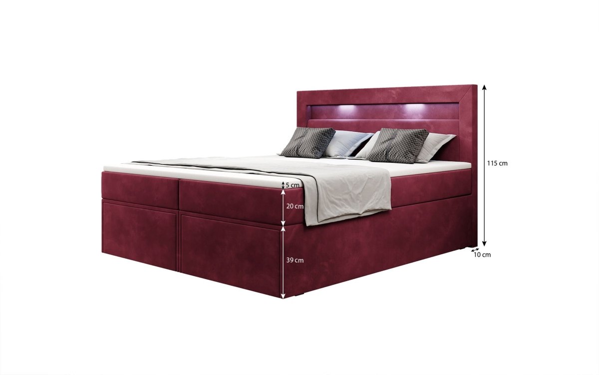 Amelie Boxspringbett mit LED-Beleuchtung und Stauraum – Luxuriöser Schlafkomfort