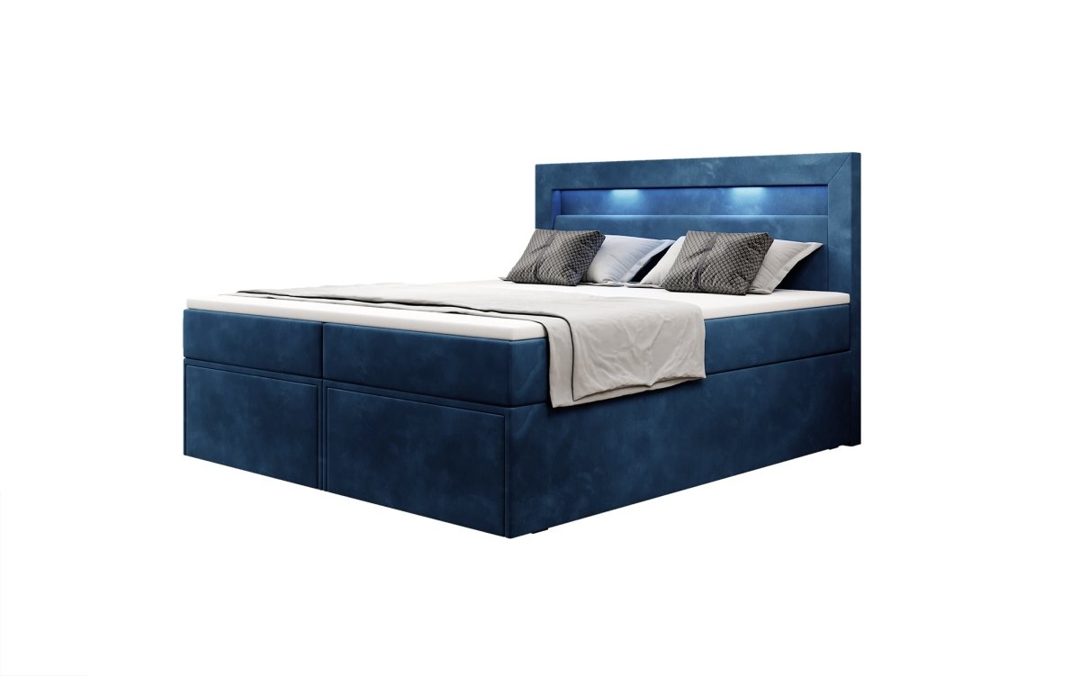 Amelie Boxspringbett mit LED-Beleuchtung und Stauraum – Luxuriöser Schlafkomfort